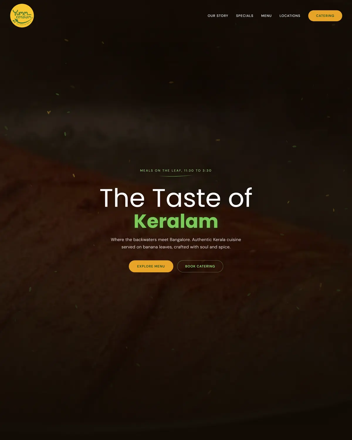 Homepage of Yumm Keralam, a Bengaluru restaurant site built by Fortimark
